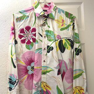 S/S 1999 Gucci by Tom Ford White Psychedelic Floral Button Up Men's Shirt (RARE)